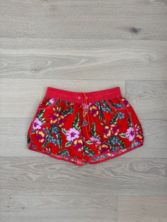 Pants - Women's Red Floral Swim Shorts Bottom Drawstring Elastic Waist 1XL (run small)